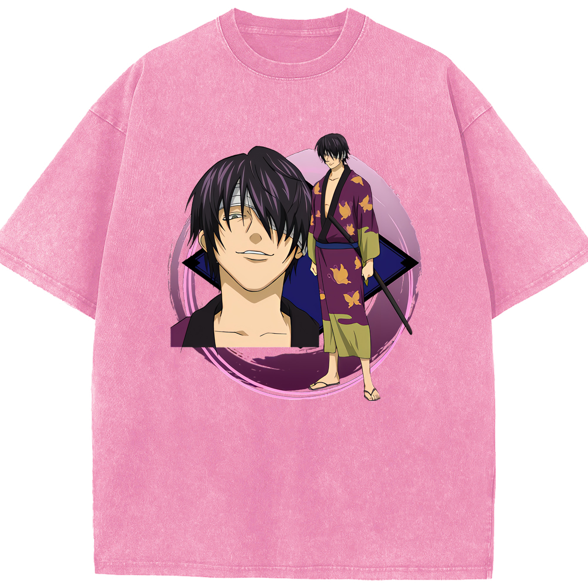 （画像用） ぎんたま 坂田銀時（さかたぎんとき） 神楽 志村新八（しむら しんぱち） GINTAMA Sakata Gintoki Kagura Shimura Shinpachi 綿100% ヴィンテージ風 半袖Tシャツ（フロントプリント）